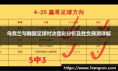 乌克兰与韩国足球对决竞彩分析及胜负预测详解